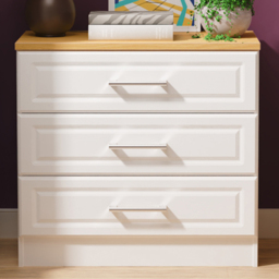 Crowndale Kent White Ash and Modern Oak 3 Drawer Chest of Drawers Ready Assembled - thumbnail 1