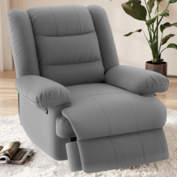 Rattrix PU Leather Grey Manual Reclining Chair with Padded Backrest and Retractable Footrest