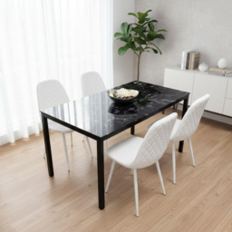 Portland Black and White Gem Pattern Faux Leather Marble Effect Tabletop 4 Seater Dining Set - thumbnail 2