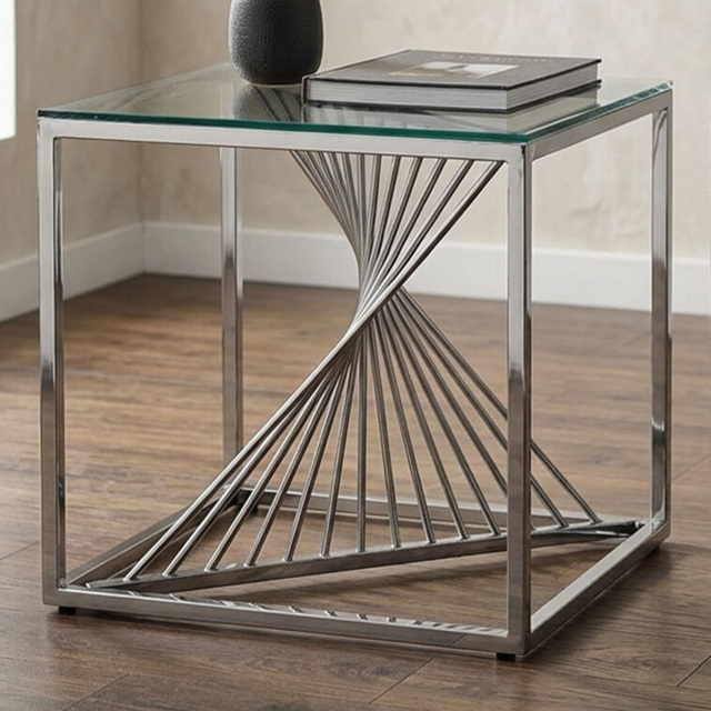 Premier Housewares Silver Frame End Table with Glass Top - image 1