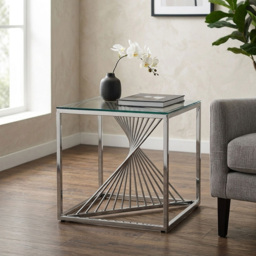 Premier Housewares Silver Frame End Table with Glass Top - thumbnail 3