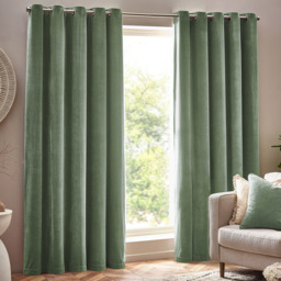 Yard Green Heavy Chenille Velvet Eyelet Curtains 229 x 137cm