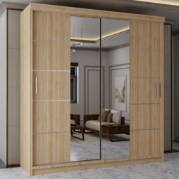 Sliding Wardrobes 4U Lisbon Oak 2 Door Full-Length Mirror Wardrobe with Adjustable Shelves - thumbnail 1