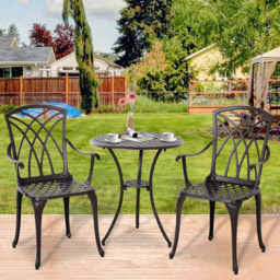 Outsunny Cast Aluminium 2 Seater Round Bistro Set Black