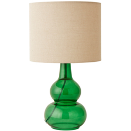 ValueLights Aida Natural Linen Tall Lamp Shade Green Bubble Glass LED Table Lamp