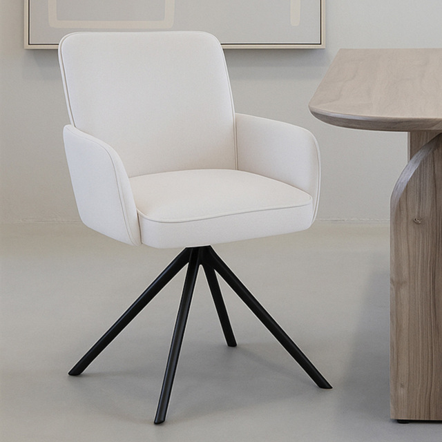 Living and Home Linen White Swivel Chair with Iron Legs - image 1