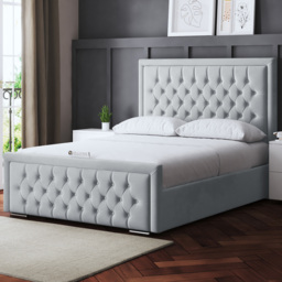 DS Living Allegra Small Double Silver Upholstered Ottoman Bed with Headboard