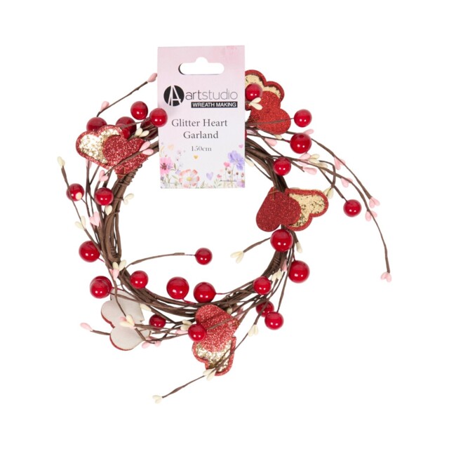 Glitter Hearts Garland Red - image 1