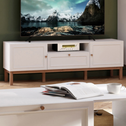Florence Wensley 2 Door Single Drawer Single Shelf Light Grey and Oak TV Unit