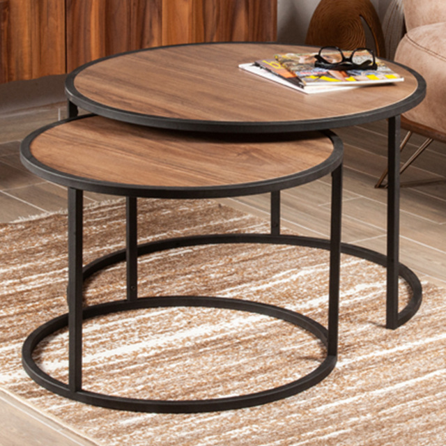 Decorotika Tambur 2 Piece Walnut and Black Nesting Coffee Table Set - image 1