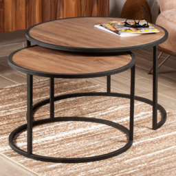 Decorotika Tambur 2 Piece Walnut and Black Nesting Coffee Table Set