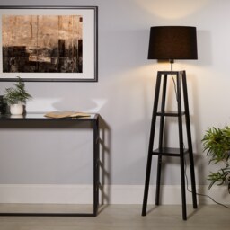 Wooden Plant Stand Floor Lamp - Black - thumbnail 1