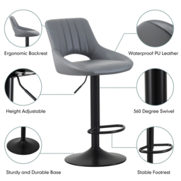 Stacey Grey Adjustable Breakfast Bar Stool with Footrest Set of 2 - thumbnail 3
