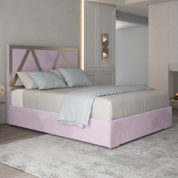 Alison Pink Double Velvet Upholstered Metal Bed Frame with Panelled Headboard