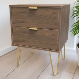 Crowndale Hong Kong 2 Drawer Carini Walnut Compact Bedside Cabinet Ready Assembled