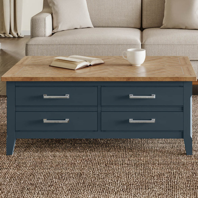 Baumhaus Signature 4 Drawer Blue Coffee Table with Storage Trunk - image 1