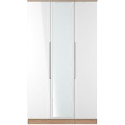 Crowndale Milan White Gloss and Bardolino Oak Tall Triple Wardrobe with Mirror Door Ready Assembled - thumbnail 2