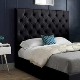Alma Black Small Single Velvet Upholstered Bed Frame with Chesterfield Headboard - thumbnail 3