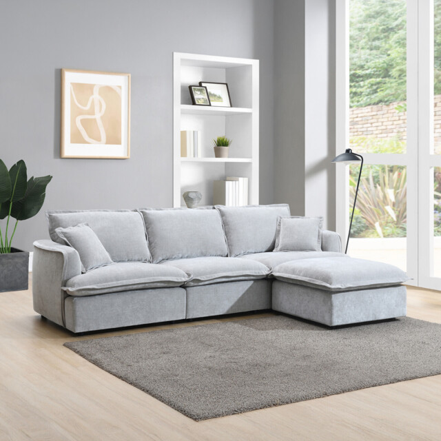 Molly 3 Seater Sofa with Ottoman - Grey - image 1
