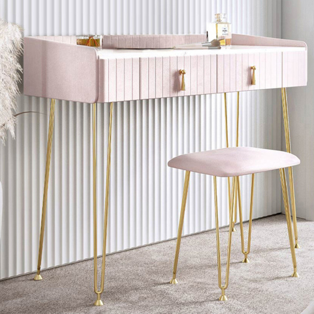 CARME Home Tokyo Glow Pink 2 Drawer Velvet Dressing Table with Stool - image 1