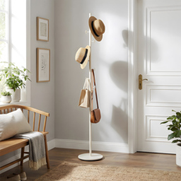 Living and Home White Minimalist Coat Stand with 8 Hooks and Marble Base - thumbnail 2