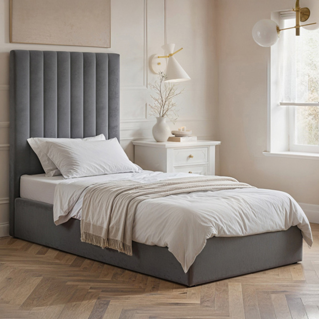 Flair Everley Grey Single Velvet Ottoman Bed - image 1