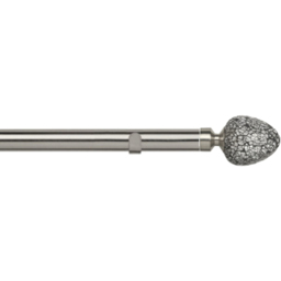 New Edge Blinds Satin Silver Fixed Length Metal Eyelet Curtain Pole Set with Alexia Finial 230cm