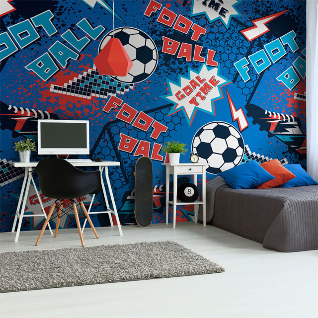 Origin Murals Graphic Pixel Footballs Blue Wall Mural - image 1