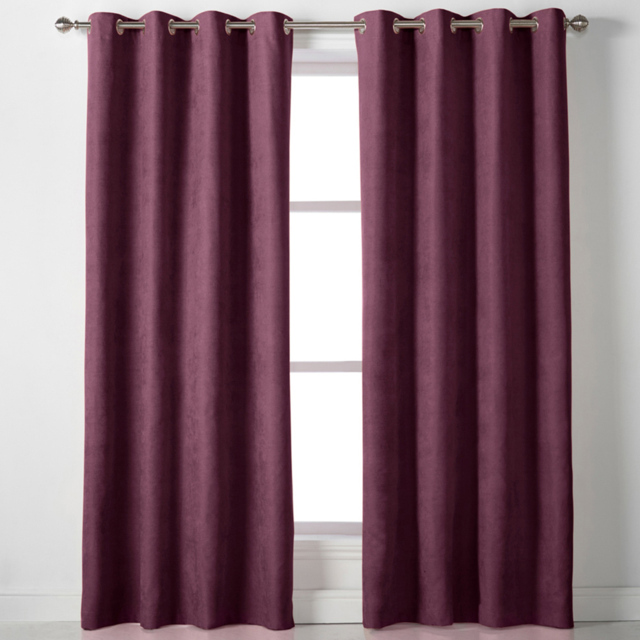 Alan Symonds Velvet Chenille Ring Top Eyelet Curtains Aubergine 142 x 229cm - image 1