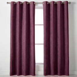 Alan Symonds Velvet Chenille Ring Top Eyelet Curtains Aubergine 142 x 229cm