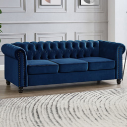 Home Detail Chesterfield 3 Seater Studded Blue Velvet Sofa