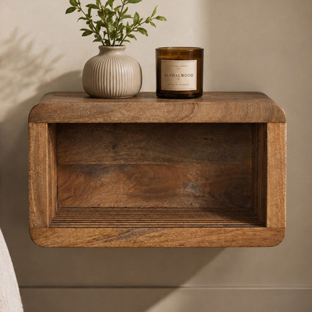 Artisan Furniture Soba Beige Solid Wood Wall-Mounted Bedside Table - image 1