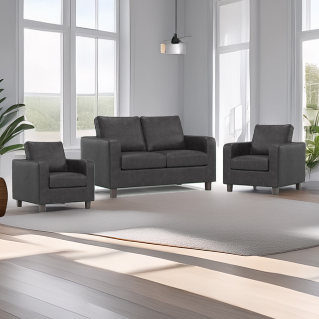 York Black Faux Leather 4 Seater Sofa Suite - image 1