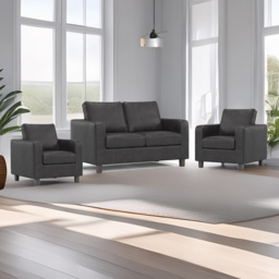 York Black Faux Leather 4 Seater Sofa Suite