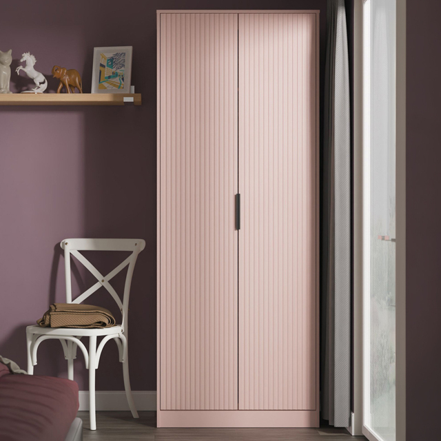 Crowndale Fluted 2 Door Kobe Pink Tall Wardrobe Ready Assembled - image 1