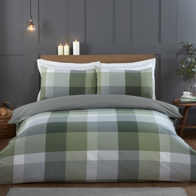 Divante Blakely Green King Size Check Duvet Set - image 1