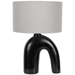 ValueLights Lia Grey Fabric Drum Shade Black Arch Abstract Ceramic Table Lamp