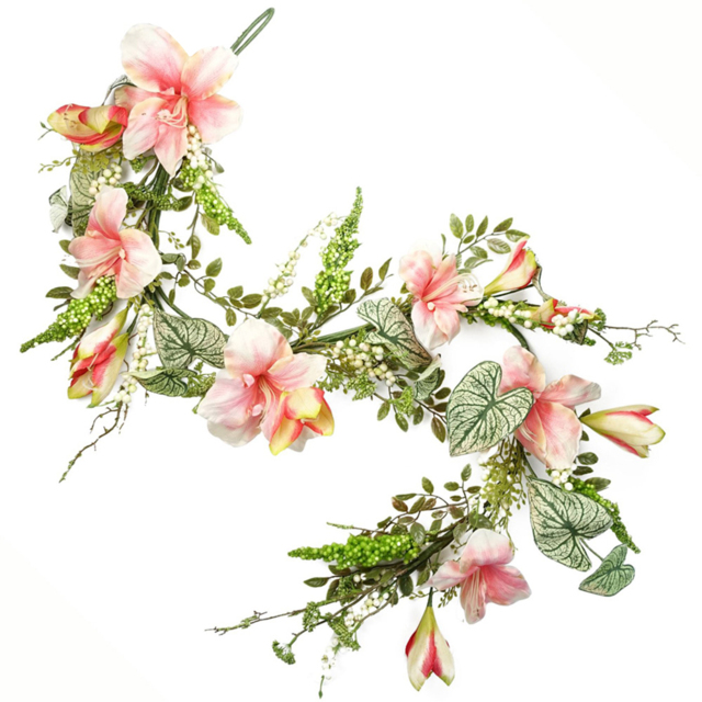 Leaf Pink Lily Plant Artificial Garland 180cm - image 1
