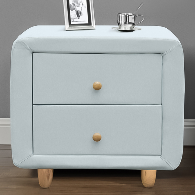 Brooklyn 2 Drawer Blue and Oak Linen Fabric Bedside Table - image 1