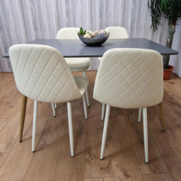 Portland 4 Seater Faux leather Dining Set Grey and Cream