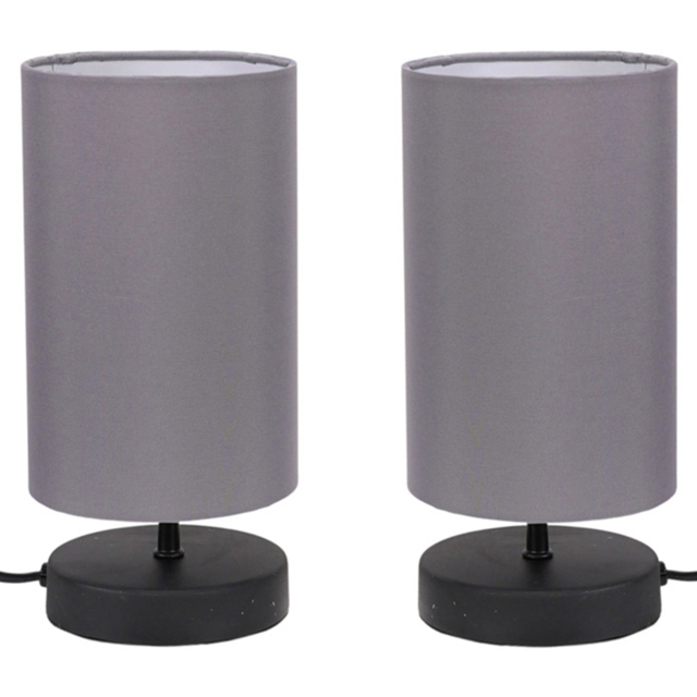 ValueLights Francis 2 Pack Black Touch Table Lamp with Grey Shade and Bulb - image 1