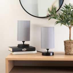 ValueLights Francis 2 Pack Black Touch Table Lamp with Grey Shade and Bulb - thumbnail 3