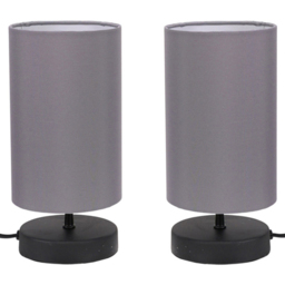 ValueLights Francis 2 Pack Black Touch Table Lamp with Grey Shade and Bulb