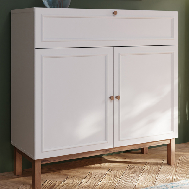 Florence Wensley 2 Door Single Drawer Light Grey and Oak Sideboard - image 1