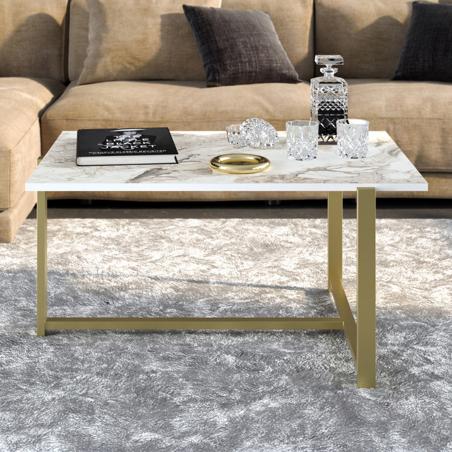 Decorotika Merideths White Marble Effect and Gold Metal Coffee Table - image 1
