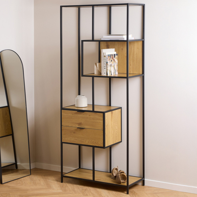 Florence Seaford Wild Oak 2 Drawer 4 Tier Tall Bookcase - image 1