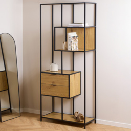 Florence Seaford Wild Oak 2 Drawer 4 Tier Tall Bookcase