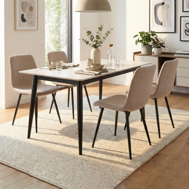 FWStyle Nova Esme 4 Seater Sintered Stone Dining Set Cream and Light Brown - image 1
