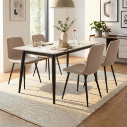 FWStyle Nova Esme 4 Seater Sintered Stone Dining Set Cream and Light Brown