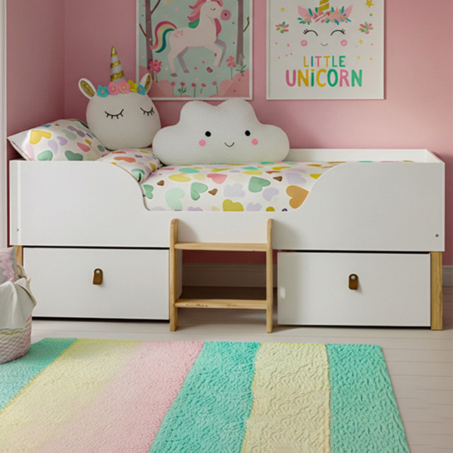 Noa and Nani Arvid Shorty Classic White Low Mid Sleeper Bed with Storage